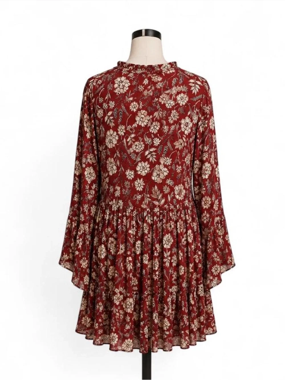 NWOT Torrid Red Floral Skater Babydoll Dress Mock Neck Bell Sleeve Size 2X - Picture 2 of 6